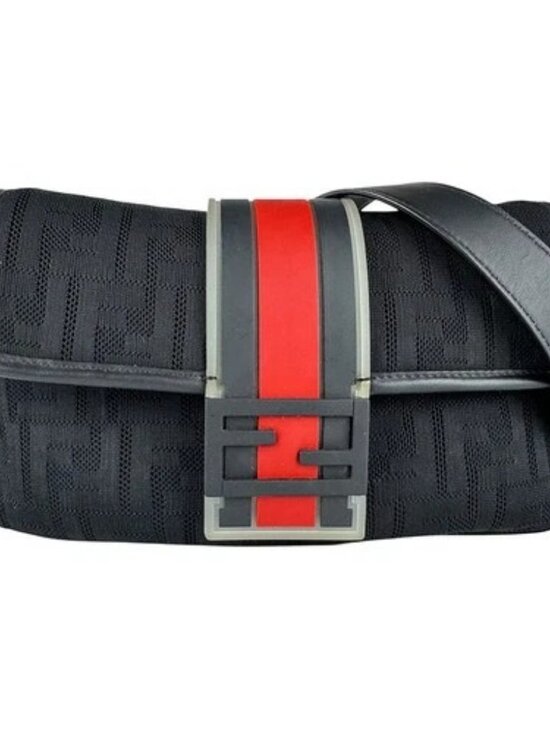 Fendi Handbags - Auth FENDI Baguette Waist Bag Shoulder Bag Black/Red Fabric/Rubber - z8806